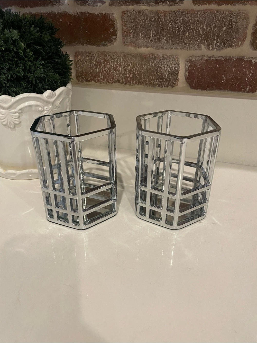 Zgallerie Set of 2 Geometric Silver Mirror Votive Holders